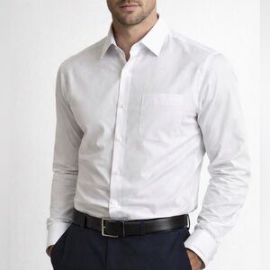 ASSANTE Men’s White Button-Down Dress Shirt with Chest Pocket (1146-1)